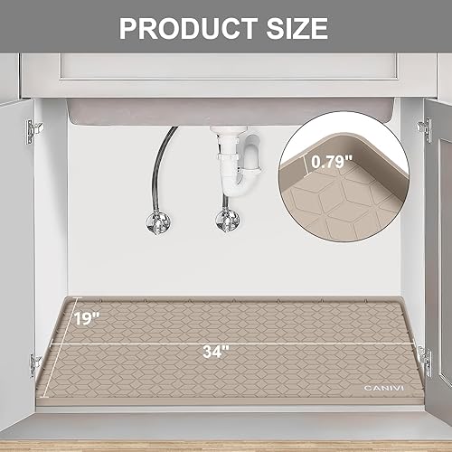Miniatura 9 de CANIVI Tapete para debajo del fregadero, 34 x 22 pulgadas, bandeja de silicona impermeable debajo del fregadero para armarios de cocina y