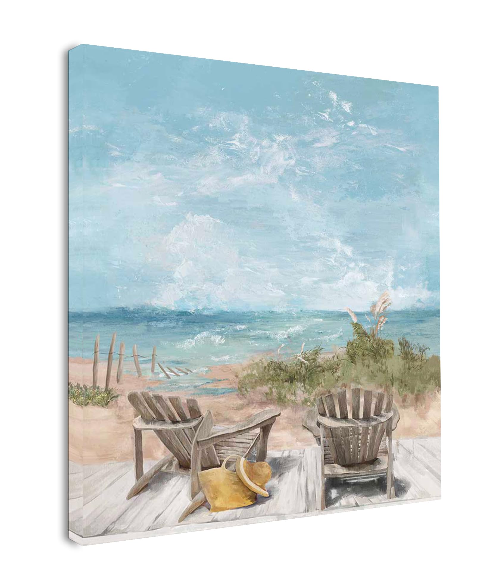 Cuadro decoración interior representación playa mar impresión sobre lienzo 50x40cm formato retrato decorativo pared moderno de alta gama arte contemporáneo lienzo tensado sobre marco de madera.