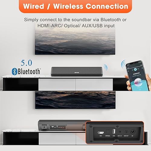 Miniatura 4 de Bestisan Barras de sonido para TV barra de sonido pequeña de 16 pies50 W para TV 2 controladores en barra de sonido de TV con profundidades de