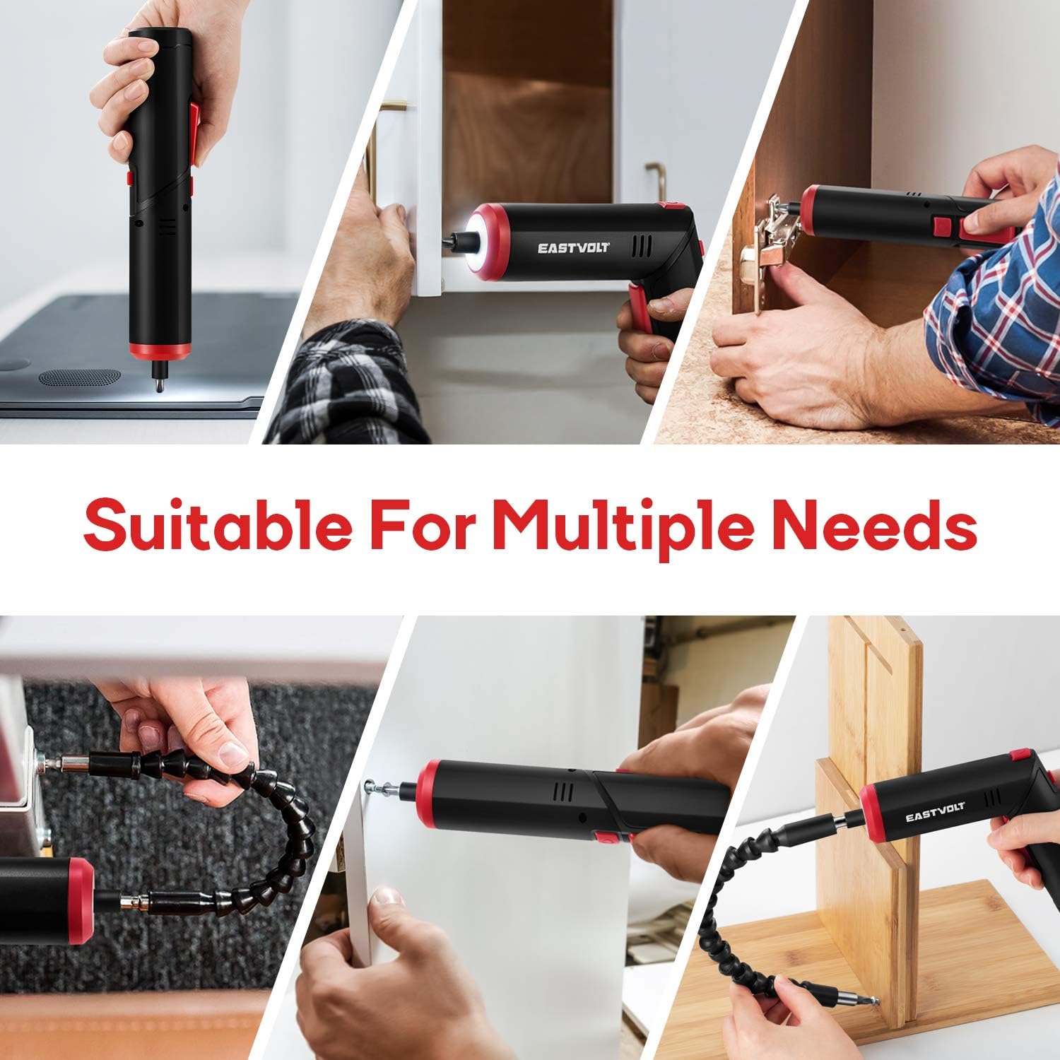 Eastvolt 4V Cordless Screwdriver, 6Nm Electric Screwdriver Rechargeable with 90 degree rotary handle, LED Light and USB Charging, Extension Rod, 32 Pieces Accessories