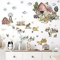 Vista 8 de Calcomanías de pared de animales de granja grandes, calcomanías divertidas de pared de animales, vintage, granja, oveja, pollo, gallo, pato, cerdo