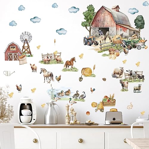 Miniatura 8 de Calcomanías de pared de animales de granja grandes, calcomanías divertidas de pared de animales, vintage, granja, oveja, pollo, gallo, pato, cerdo,