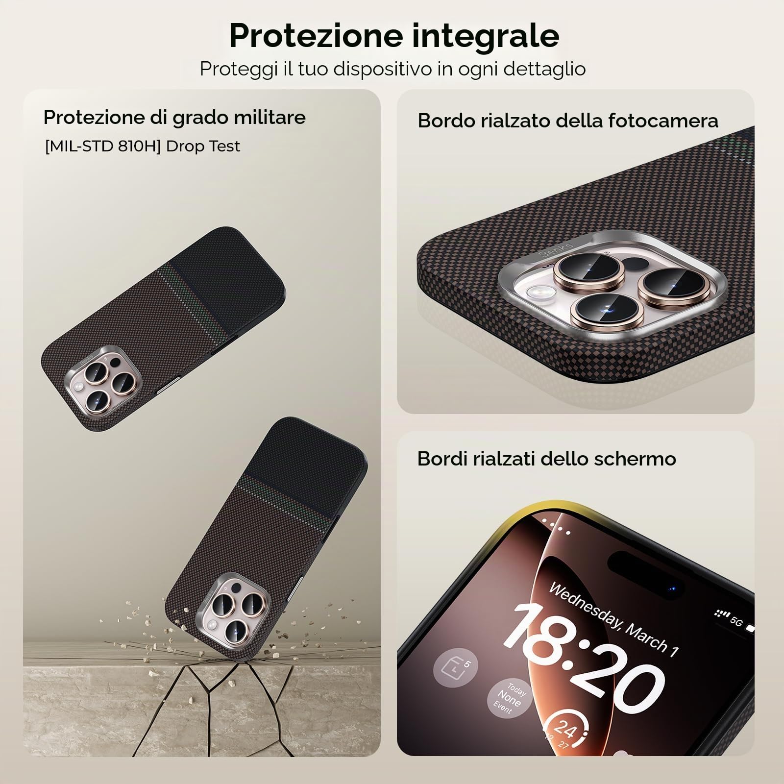BENKS ArmorPro Prestige Cover per iPhone 16 Pro Max Custodia per Controllo della Fotocamera, Compatibile con MagSafe, Protezione Antiurto di livello Militare, Kevlar 600D+1500D Fibra Aramidica e TPU