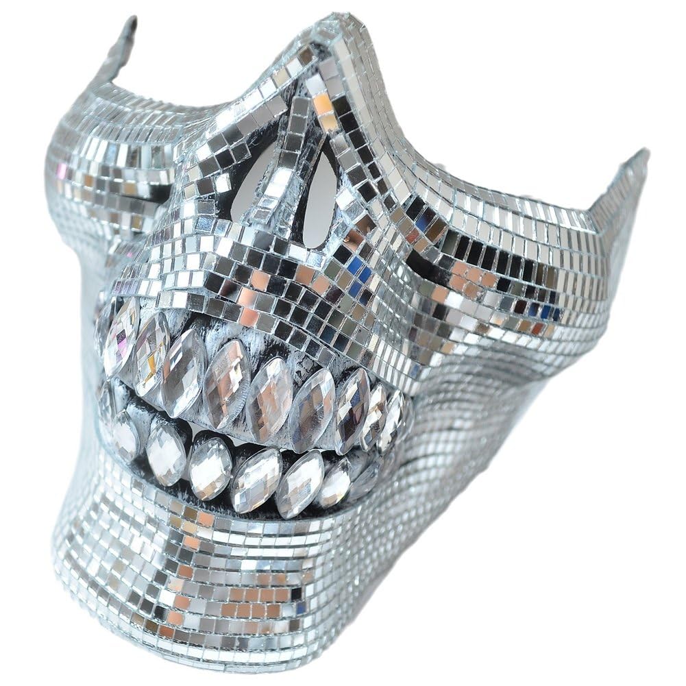 Abbdbd Crystal Skull Half Face Dress Accessory Suitable for Halloween and Costume Parties with Reflective Discos Designs