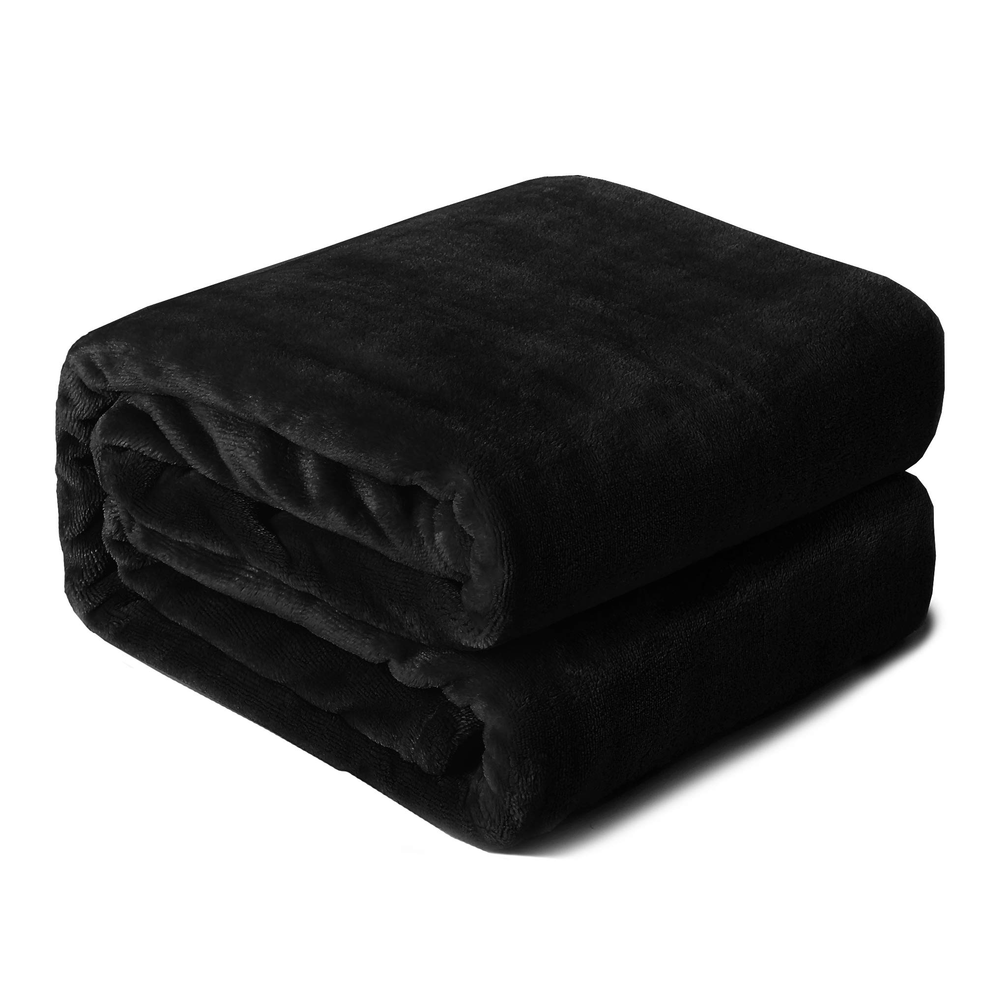EIUE Comfortable Flannel Throw Blanket,Twin Size Full Body Warming Premium Fleece Bedding Quilt,Reversible Microfiber Blanket for All Season(Black,60x80inch)