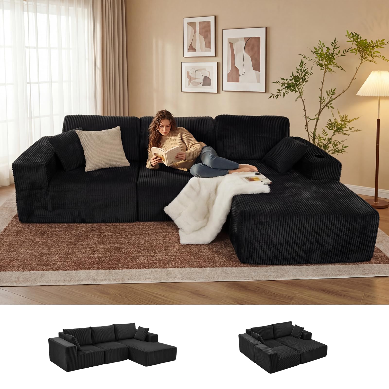 Amazon｜COZI 109インチ 3人掛け l字ソファー モジュラーソファ