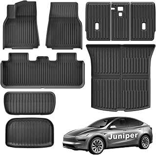 Weize Alfombrillas para Tesla Modelo Y Juniper 2025 2026 5 asientos, para todo tipo de clima, antideslizantes, para todo tipo de clima, forro de carga delantero y trasero, alfombrillas de segunda fila