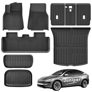 Weize Floor Mats for Tesla Model Y Juniper 2025 2026 5-Seat, All Weather Non-Slip Front Rear Cargo Liner Second Row Seat Back Mats Trunk Mats Interior Accessories, 9 PCS Full Set - Amazon product rated Grade B