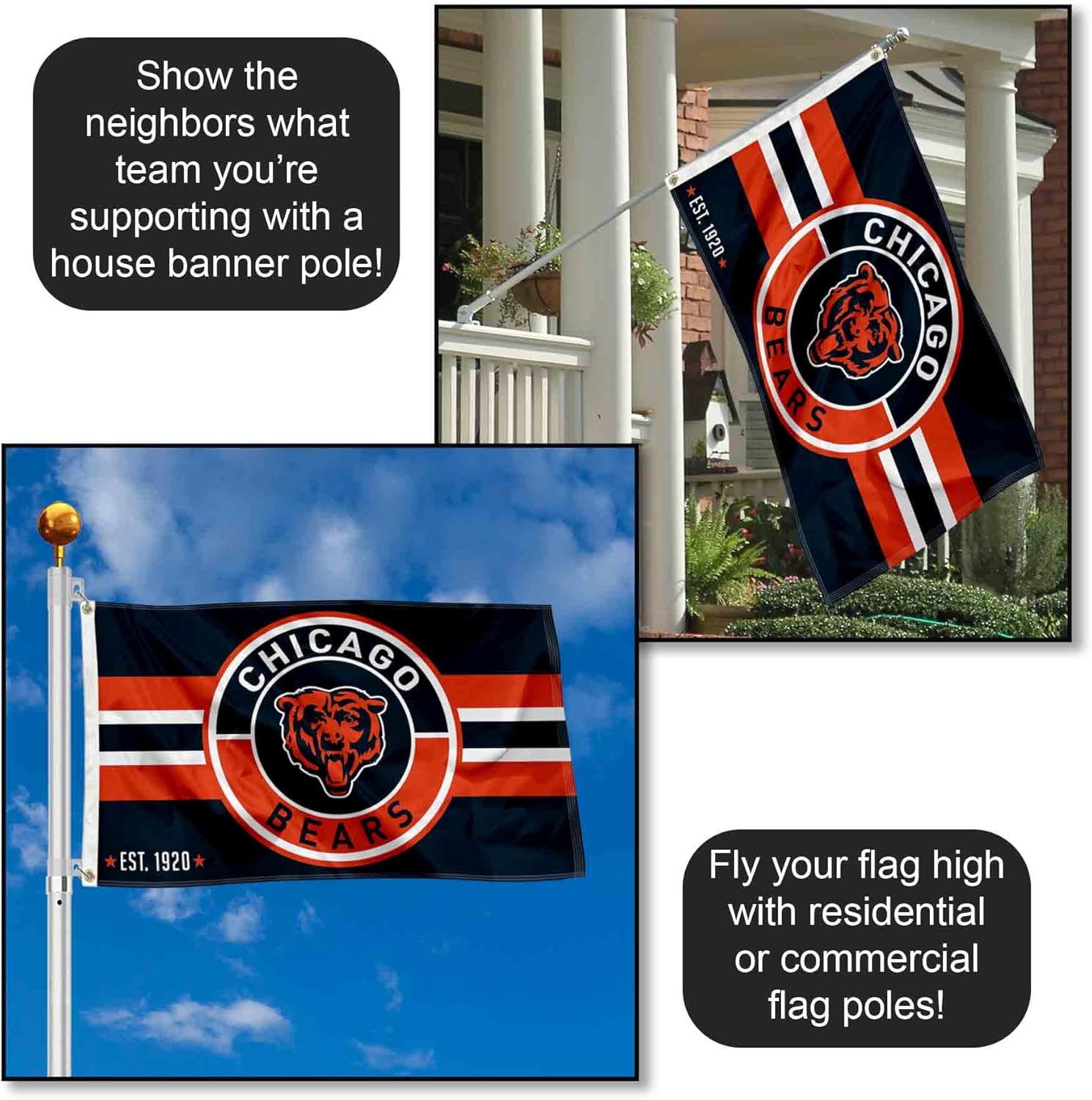 WinCraft Chicago Bears Patch Button Circle Logo Flag Large 3x5 Banner