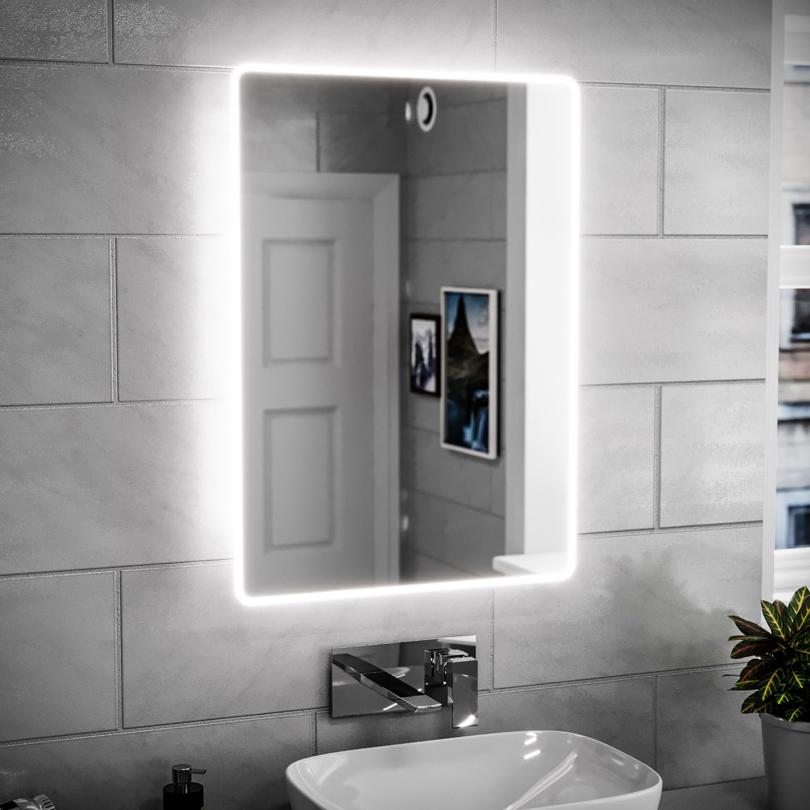 Nes Home 500mm x 700mm Modern LED Battery powered Bathroom Mirror