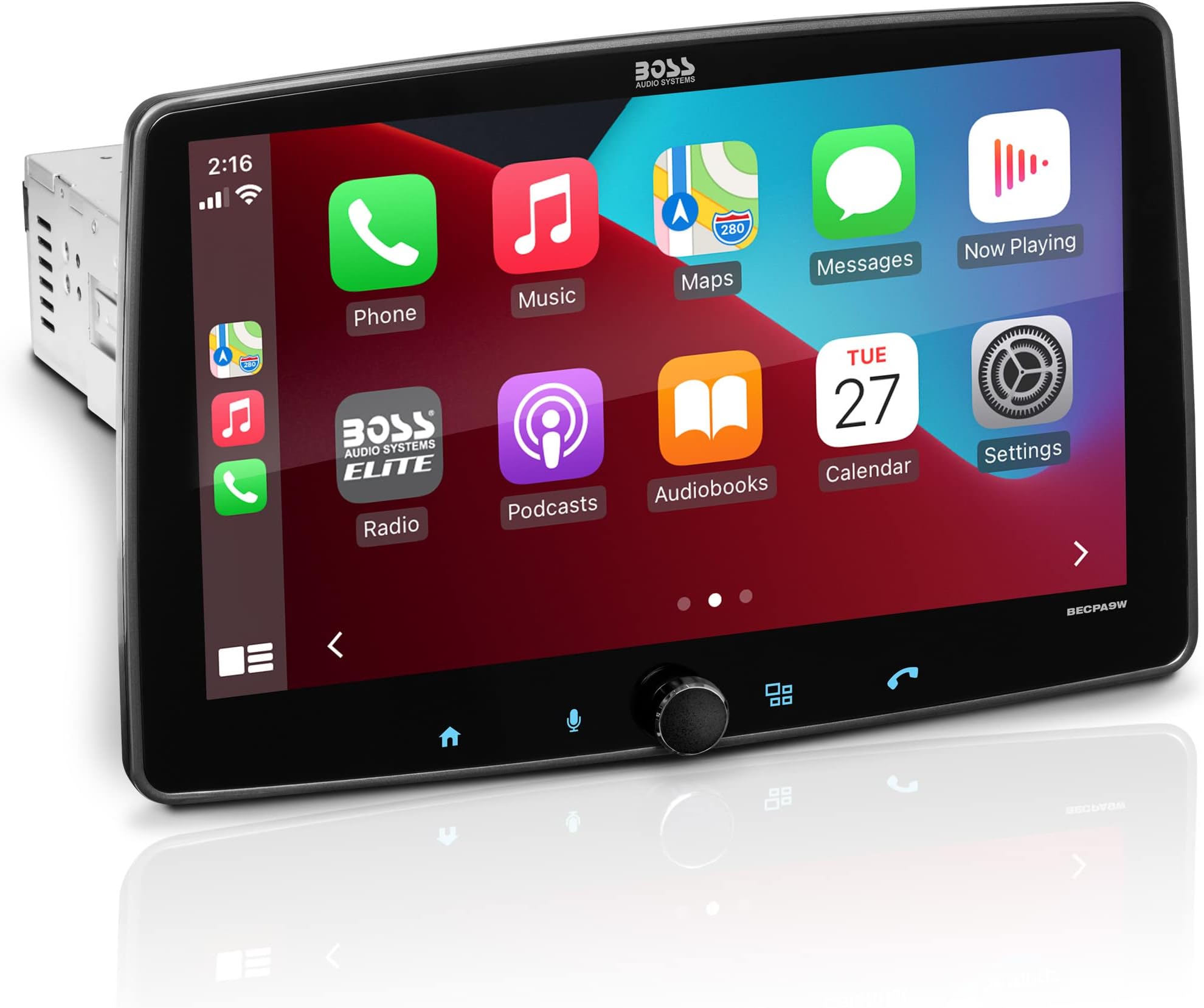 Elite BECPA9W Car Stereo โ Wireless Apple CarPlay & Android Auto, 9 Inch Single Din Touchscreen, Bluetooth Head Unit, Radio Receiver, USB, No CD DVD Player