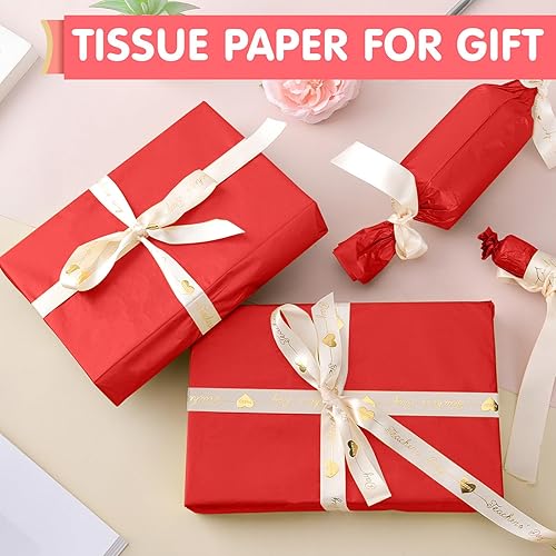 Miniatura 4 de Hlonon 50 hojas de papel de seda rojo para bolsas de regalo, 14 x 20 pulgadas, papel de regalo rojo reciclable para bodas, cumpleaños, proyectos de