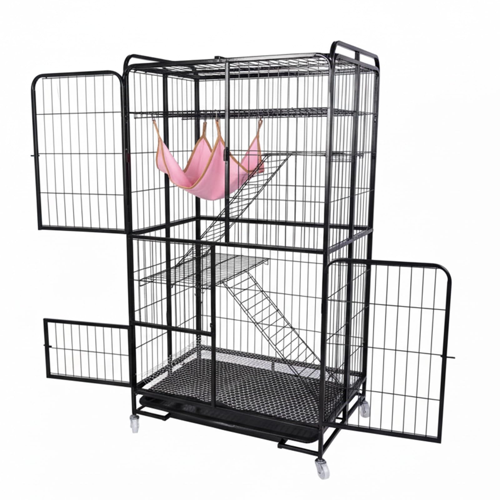Katzenkäfig mit 4 Etagen & Tablett – 53,5-Zoll Kiste, Faltbare
