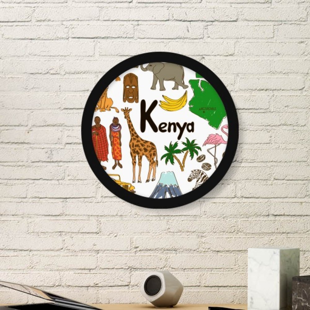 Cadre photo art Kenya avec illustration ronde motif animaux du paysage noir medium DIYthinker