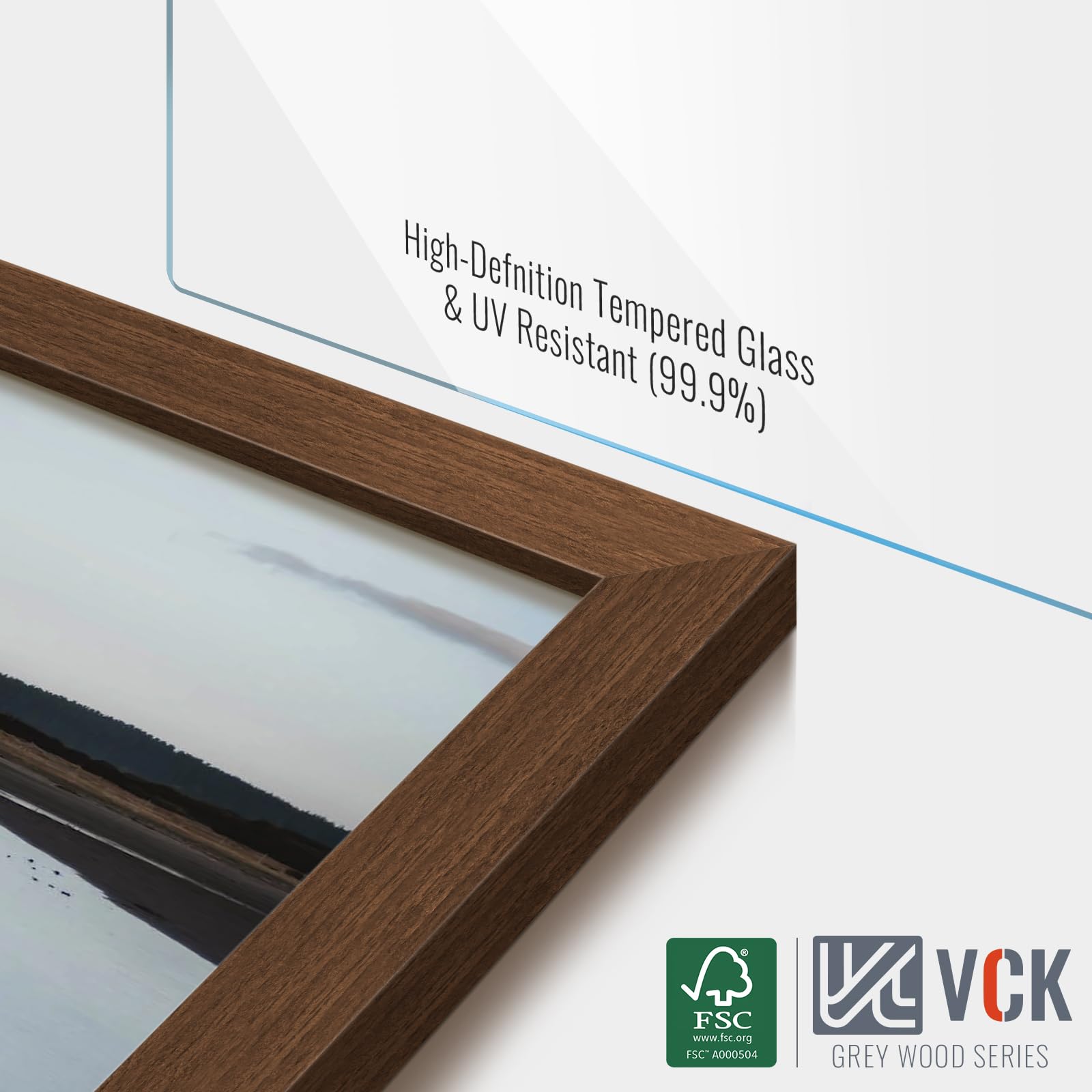 VCK 12x18 Picture Frame 2 Pack - Brown Wood Grain With HD Glass, Display 11x17 Or 12x18 Photos
