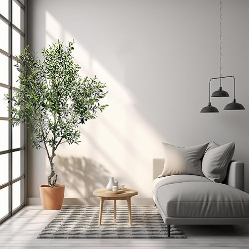 Miniatura 5 de Árbol artificial de olivo sintético de 8 pies (3198 hojas) de alto, planta de olivo falso en maceta, árbol de seda artificial, plantas de imitación