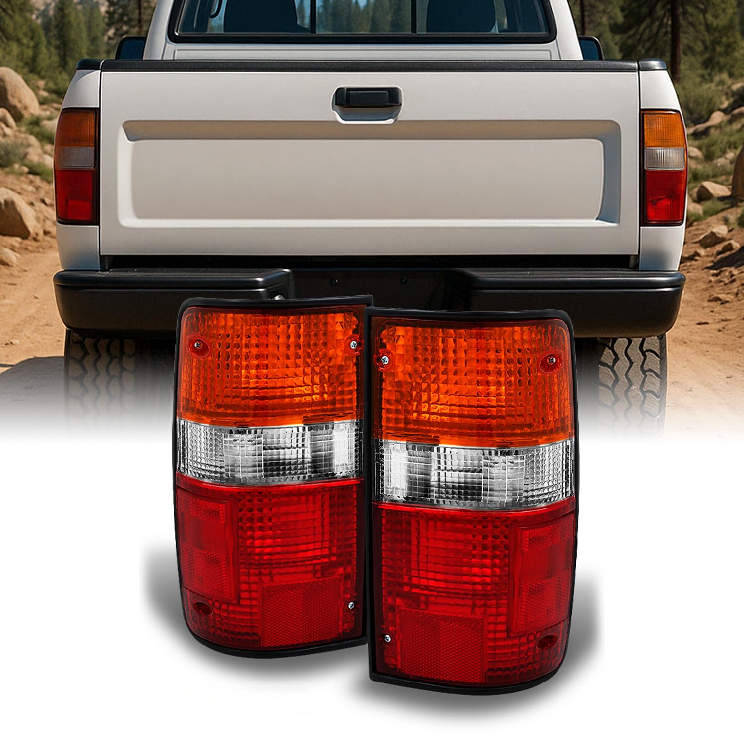 AKKON - For Toyota Pickup Truck 2WD/4WD Red Clear Rear Tail Lights Brake Lamps Repalcement Pair Left + Right
