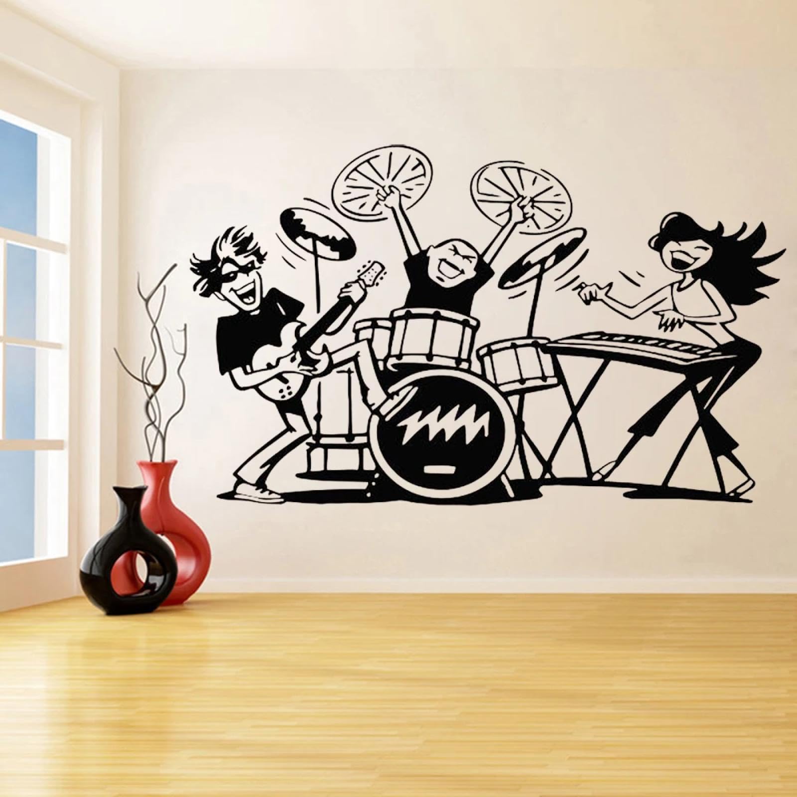 Youousi Black Rock Band Singer Music Melody Musical Note Wall Stickers Guitarist Music Keyboard Headphones Records Children's Room Wall Stickers Flowers