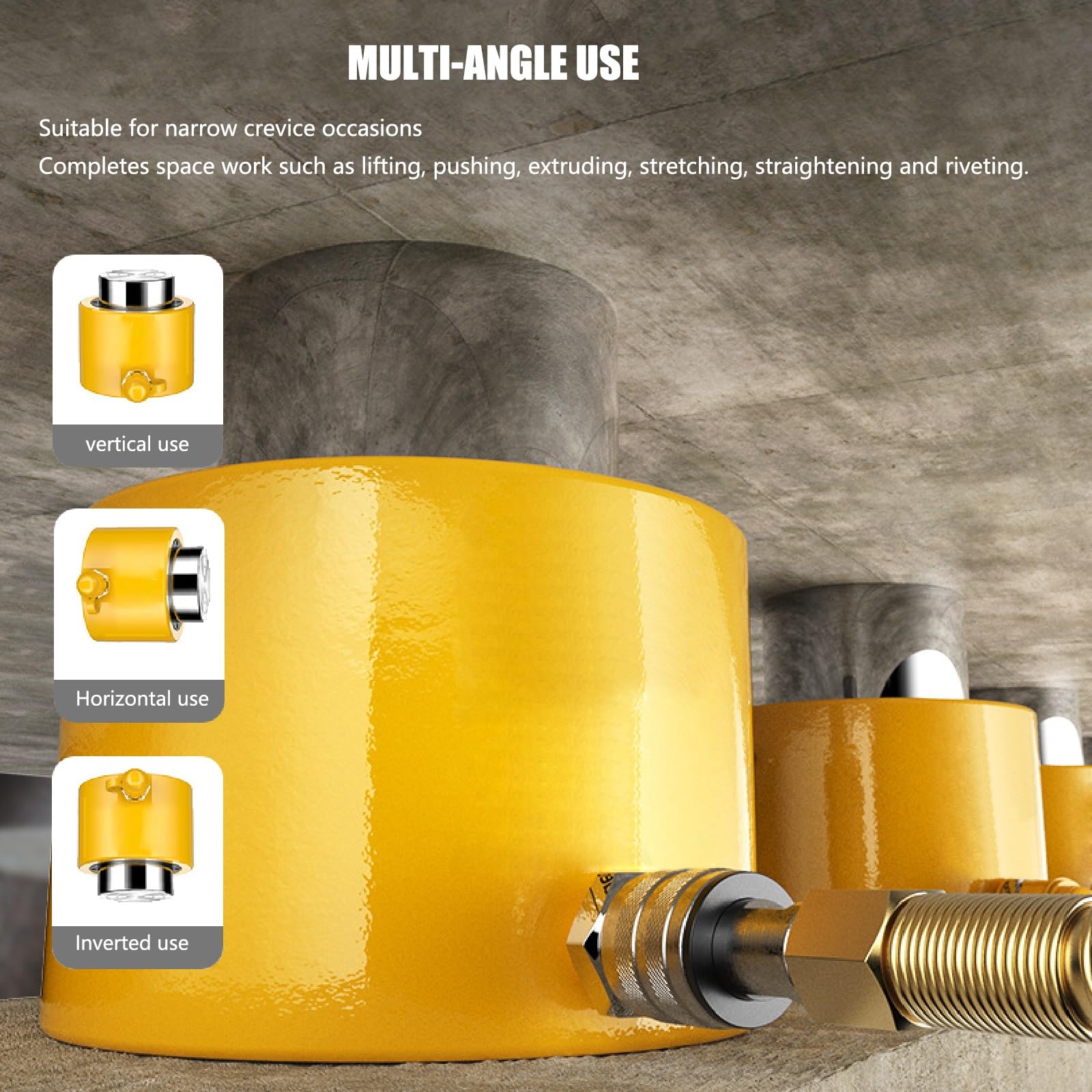 Kit cric idraulico a basso profilo con capacità di sollevamento 50T e pompa manuale, ideale per lavori in spazi ristretti, corsa 18 mm
