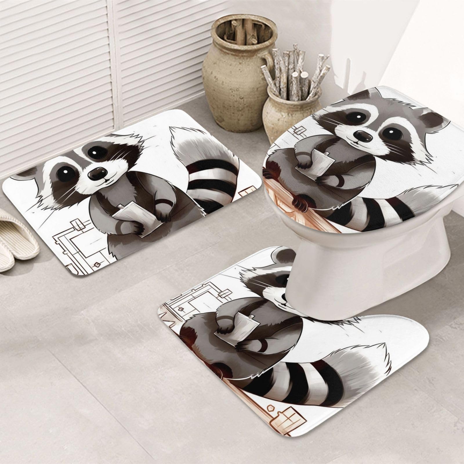 Tapis de bain doux et absorbant motif raton laveur pour réchauffer vos pieds