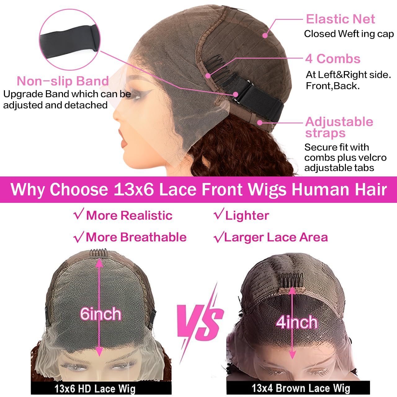 Anderah 30Inch Chocolate Brown Deep Wave Lace Front Wigs Human Hair 200 Density 13x6 HD Lace Frontal Wigs Curly Human Hair Wig For Women Pre Plucked with Natural Hairline 4# Brown Color - Image 4