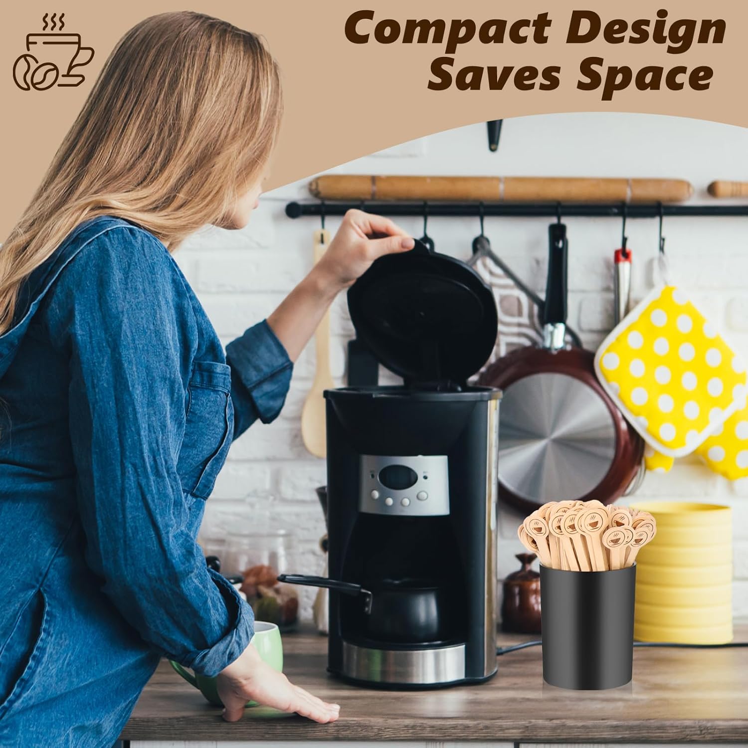 100 PCS Coffee Stirrer and Holder Set 6 inch Wooden Coffee Stirrers with Round Ends Disposable Coffee Stir Sticks Beverage Stirrer Sticks Plastic Drink Stirrer Holder for Cafe Drink Stations Bar - Image 5