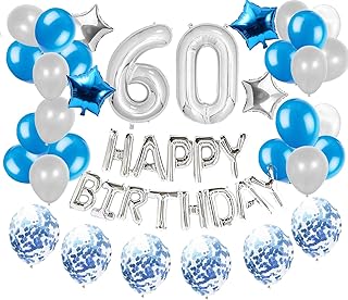 JeVenis 36 pezzi Decorazioni per 60 ° compleanno argento blu Forniture per feste 60 palloncini di compleanno Palloncino di buon compleanno