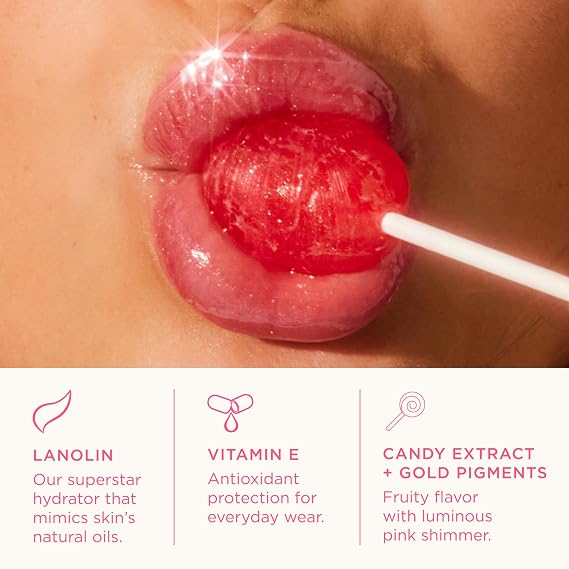 Lanolips Glossybalm Candy Bauble - Ultra Hydrating Tinted Lip Gloss for Dry, Chapped Lips - Flavored Natural Lanolin Lip Balm with Lanolin Oil, Vitamin E & Mica for Lip Care & Shine (0.35 Ounce)