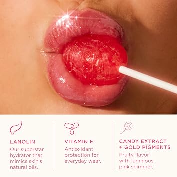 Lanolips Glossybalm Candy Bauble - Ultra Hydrating Tinted Lip Gloss for Dry, Chapped Lips - Flavored Natural Lanolin Lip Balm with Lanolin Oil, Vitamin E & Mica for Lip Care & Shine (0.35 Ounce)