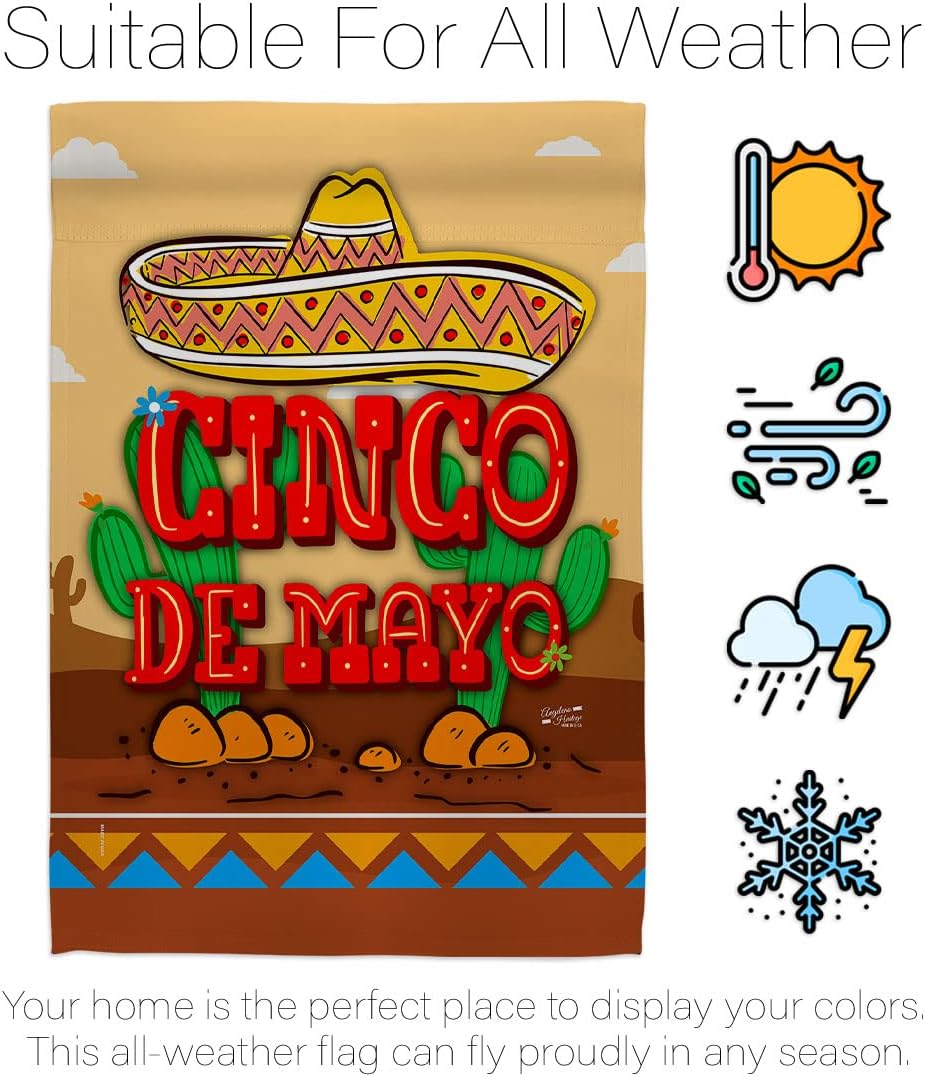 Southwest Cinco de Mayo Garden House Set Summer Party Cactus Pinata Sombrero Mexican Fiesta Outdoor Flag-Decoration Banner Small Yard Gift Double-Sided, Thick Fabric, Made in USA