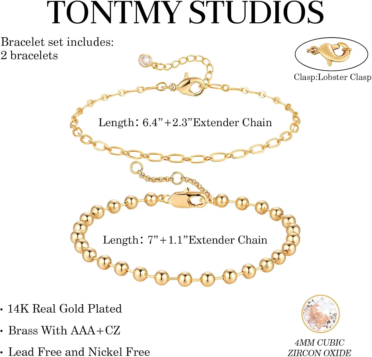 Bracelet for Women Gold Layered Set 14K Gold Filled Stackable Bracelets Trendy Figaro Satellite Chain Cuban Link Minimalist Dainty Bracelet Tennis Bracelet Jewelry - Image 4