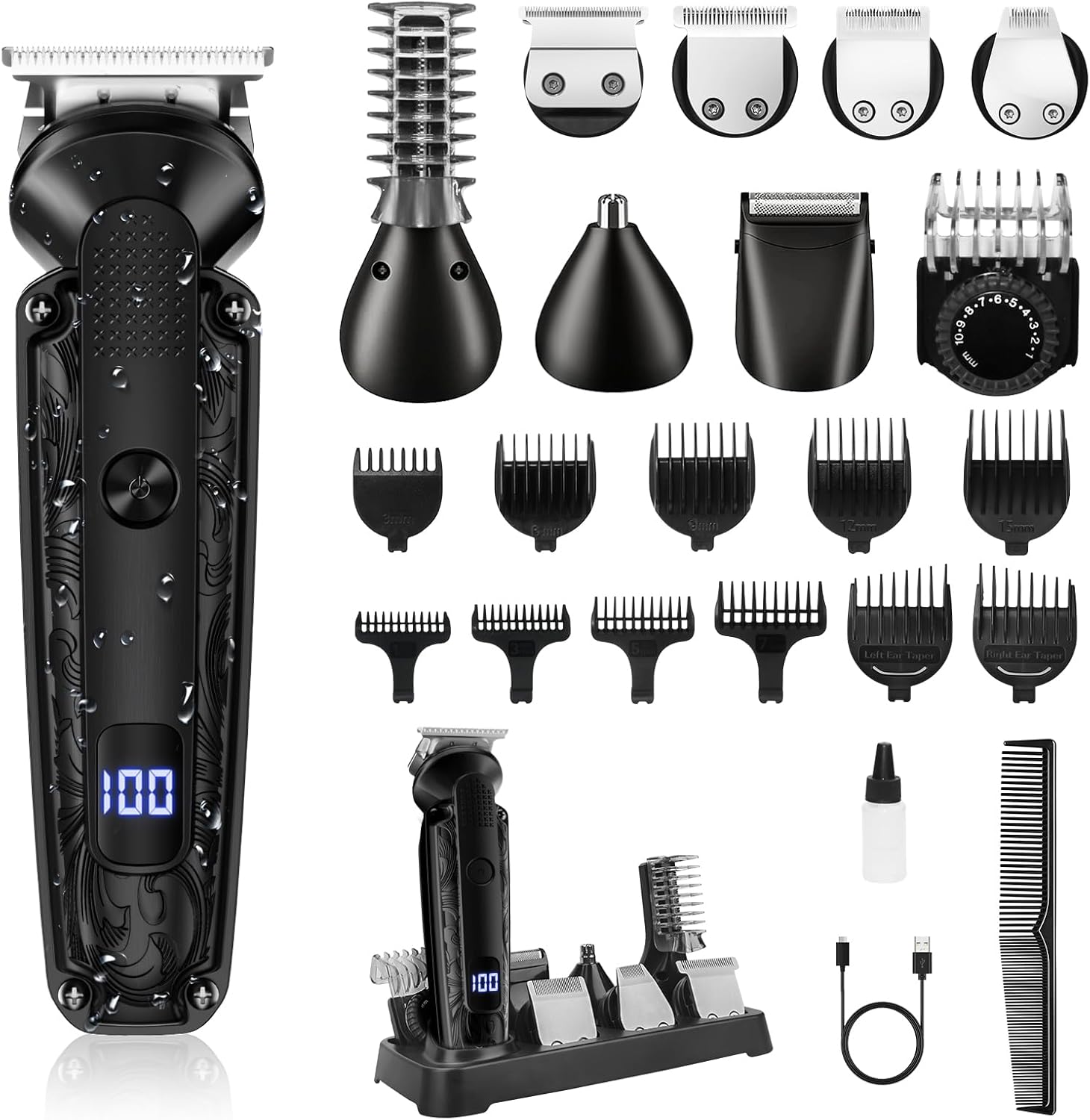 Ufree Beard Trimmer for Men, IPX7 Waterproof Electric Shaver Razor, Hair Trimmer for Nose, Body, Face and Mustache, Cordless Hair Clipper Grooming Kit, Gifts for Men
