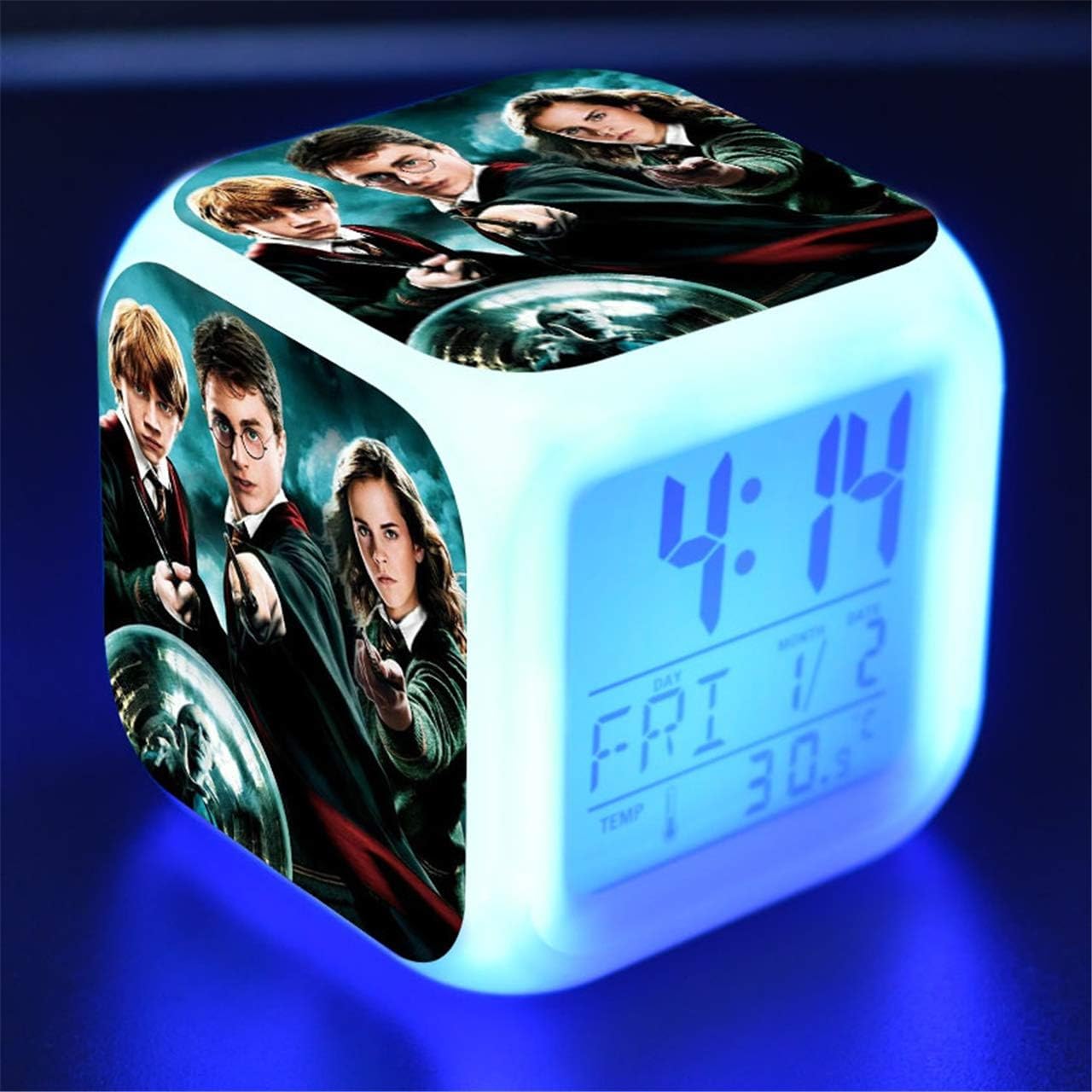 LED Digital Cartoon Alarm Clock Bedroom 7 Colors Change Night Light Bedside Music Alarm Clock Mini Travel Alarm Clock Movie Fans Alarm Clock Birthday Gift for Children Boys Girls Teens Kids,A
