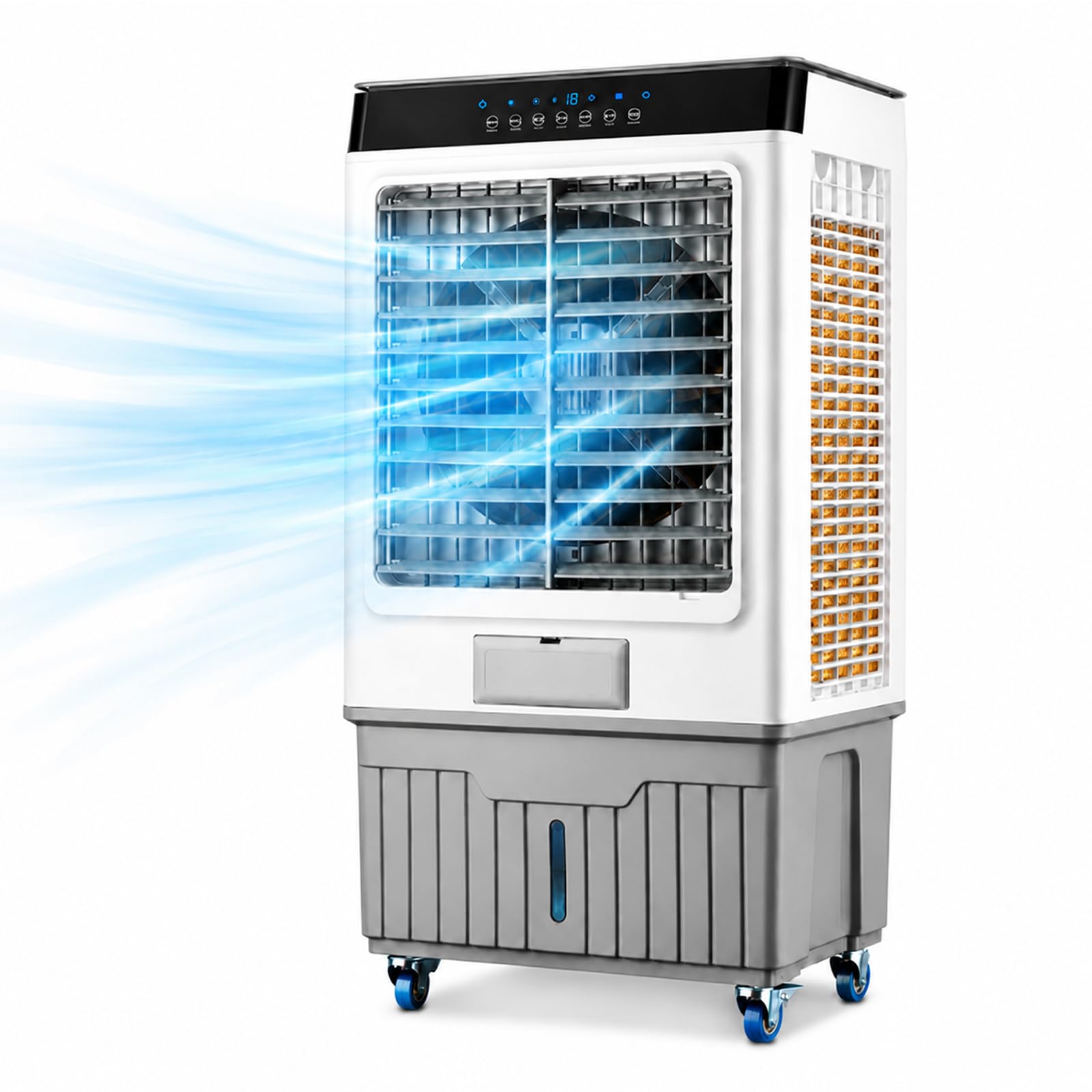 Js Ellie Swamp Cooler, 3-In-1 Evaporative Air Cooler With 60L Large Water Tank, 12H Timer Touch & Remote Control, 120° Oscillation Indoor Air Cooler For Bedroom Office Factory 52.5*37*106Cm/20.67*14.57*41.3In