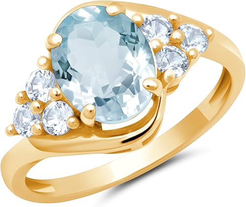MAX + STONE Gemstone Oval Sunburst Halo Ring for Women in 10k White or Yellow Gold with Created White Sapphire and Birthstone Anniversary Ring Size