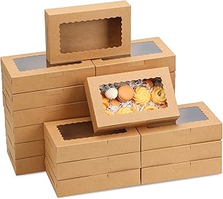 Moretoes 20pcs 7x4.3x1.5in Brown Cookie Boxes with Window Bakery Boxes, Treat Boxes Mini Cake Boxes for Macaron Chocolate Truffle Dessert Pastry