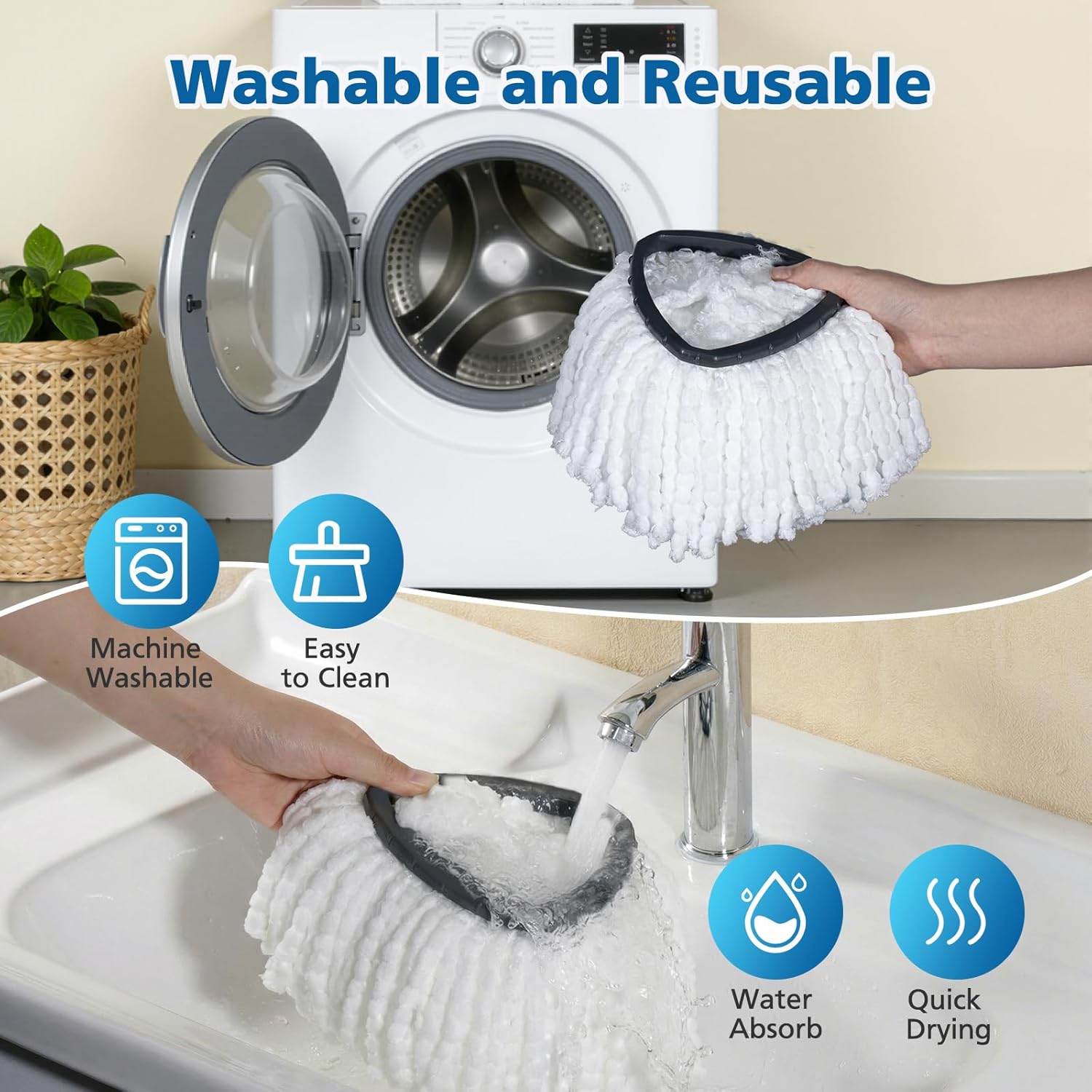 4 Pack Spin Mop Replacement Head Spin Mop Refills Compatible with O Ceda EasyWring 1-Tank System, 100% Microfiber Mop Cleaning Machine Washable Spin Mop Head for Easywring 1 Tank System, White