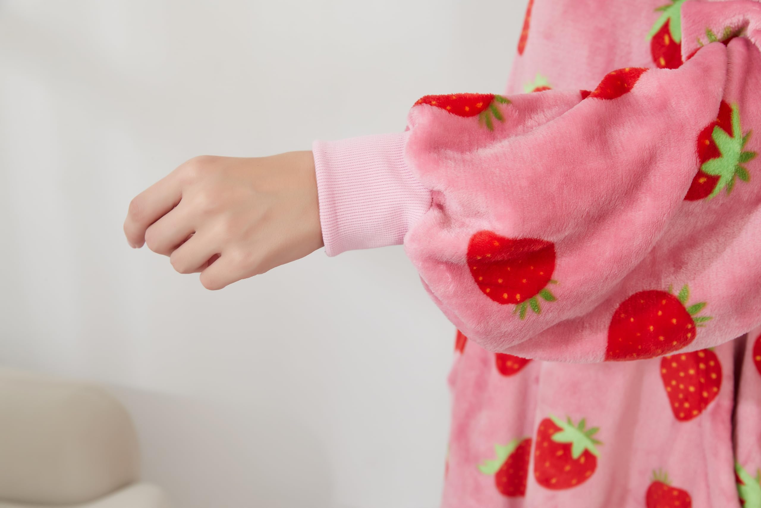 Couverture à Capuche Portable pour Femmes et adultes - Couverture Avec Manches - Couverture douce et chaude pour habiller en Cadeau pour AMIE, Maman ou mère (Strawberry)