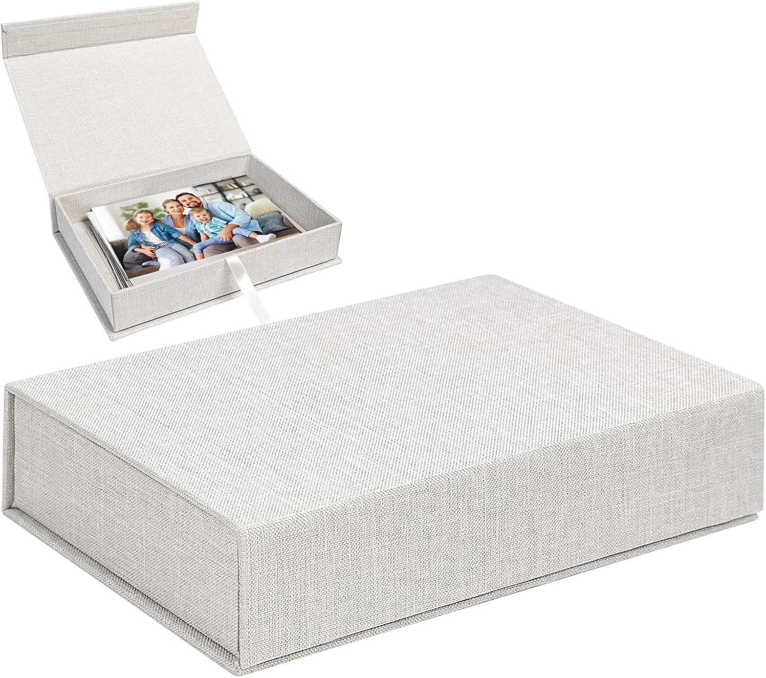 Photo Box, 17.5 x 12 x 4.3 cm Linen Photo Frame Box, Photo Album Box, Acid Free and Durable, for Storing Photos, Jewellery, Stickers and Other Small Items (Beige)