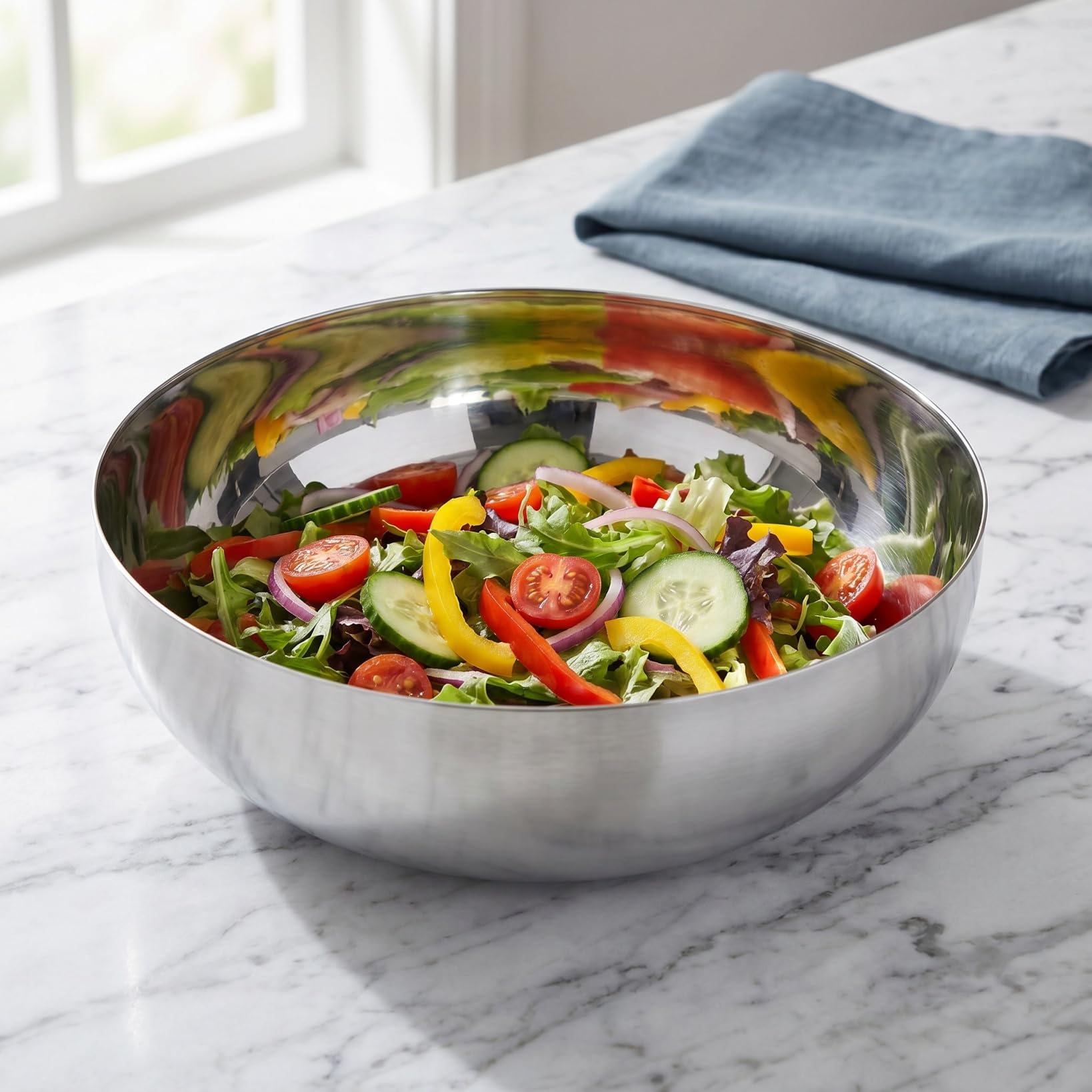 CALLARON Bols à mélanger en acier inoxydable de 2126,2 g – Grand bol de service en métal antidérapant argenté pour salade, pâtes, soupe, fruits, lave-vaisselle