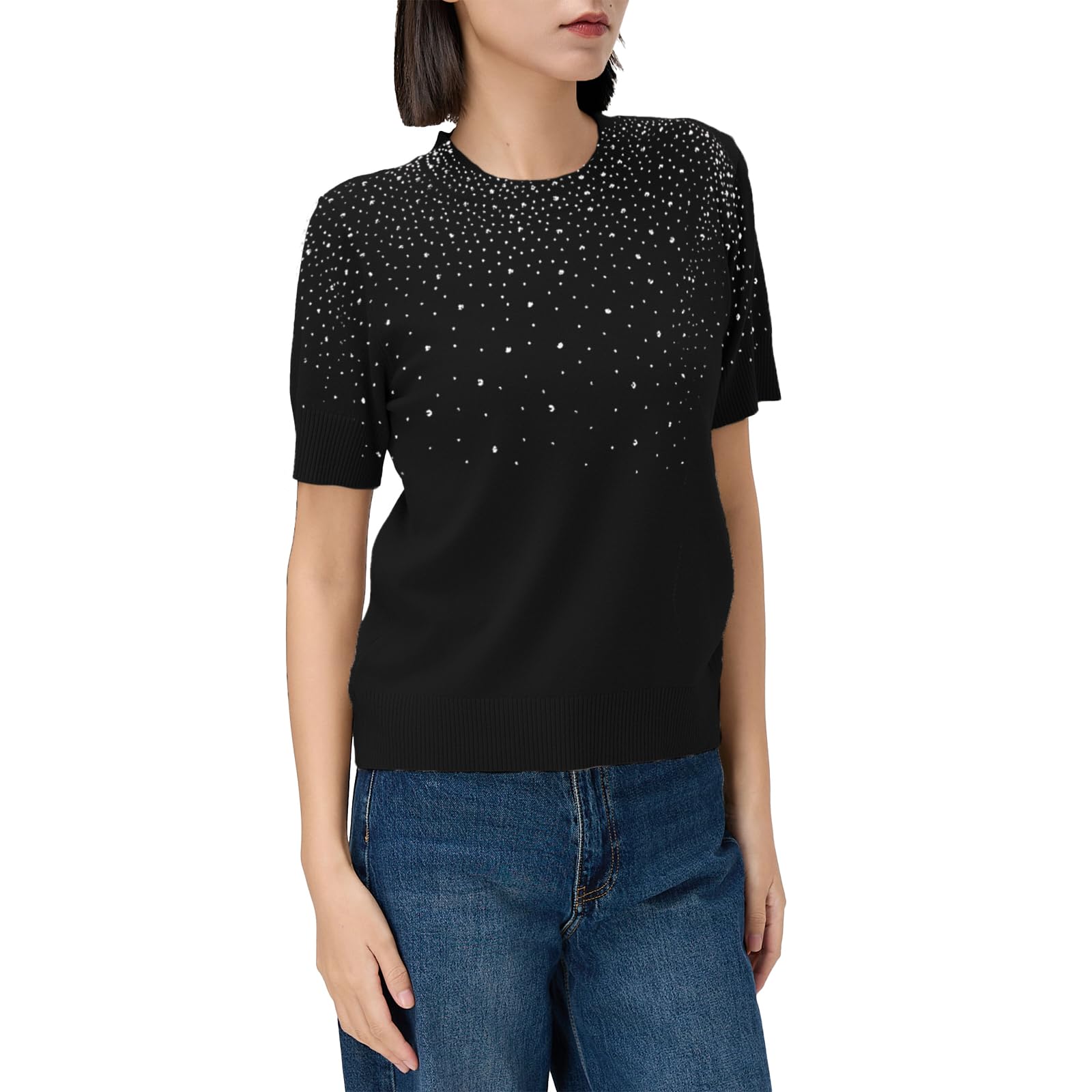Beauty Women – Maglione Donna Leggero Maniche Corte Girocollo | Maglia Fine Traspirante Alta Elasticità | Viscosa | Basico da Sottogiacca/Layering