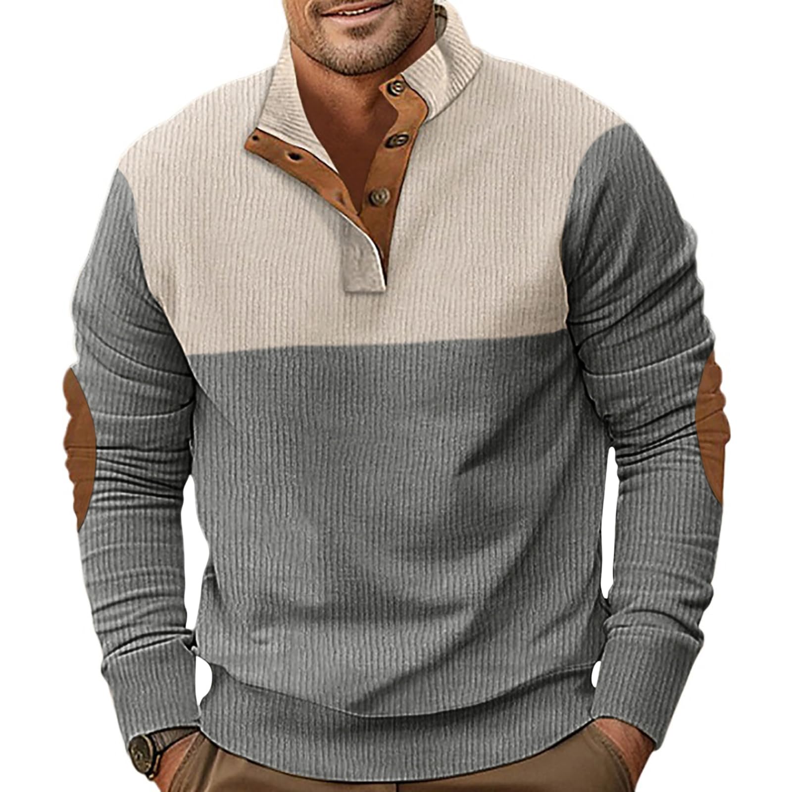 Ryehack Felpa Uomo Corduroy Manica Lunga Casual Henley T Shirt Leggera Maglione Pullover Top S-3XL