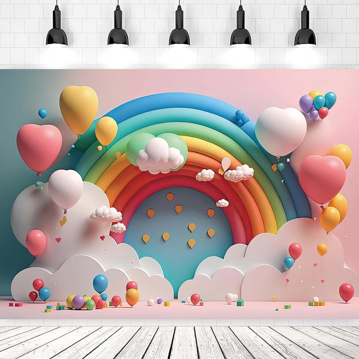 Colorful Rainbow Cloud Balloon Photography Background Kids Girls Birthday Baby Shower Party Cake Table Banner Arch Balloon Birthday Background for