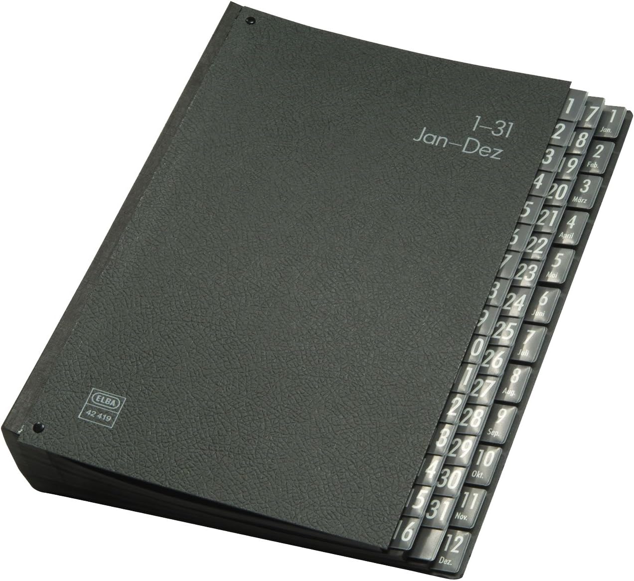 Elba Pultordner A4, 1-31 und 1-12, Jan.-Dez., 44 Fächer, aus Hartpappe, schwarz
