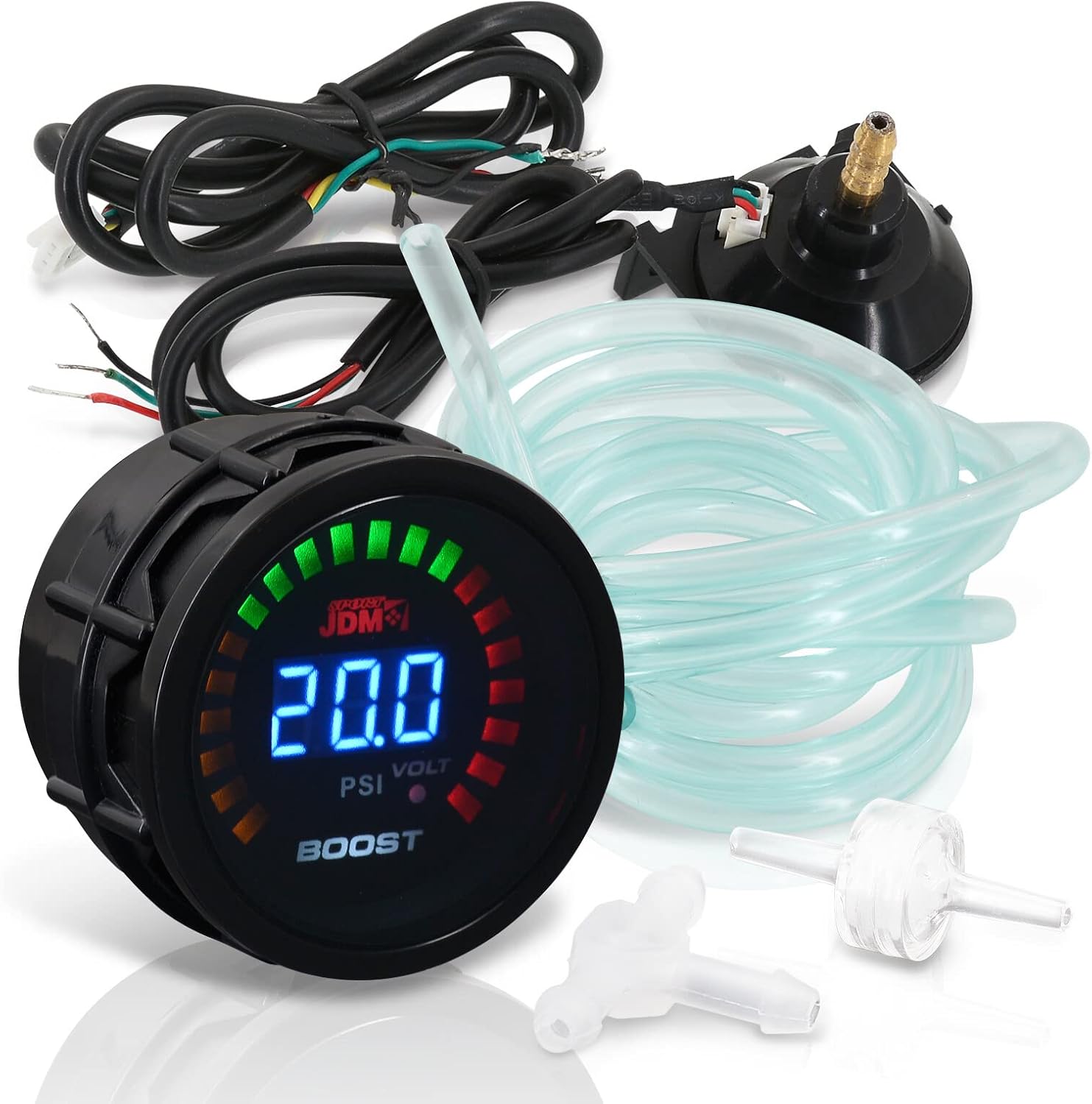 AJP Distributors JDM Sport Performance Racing Universal Auto Car Smoked Tint 2" 52MM Turbo Super Charger Boost Meter Gauge Forced Induction Digital Blue LED Multicolored Display Indicator Dash Monitor