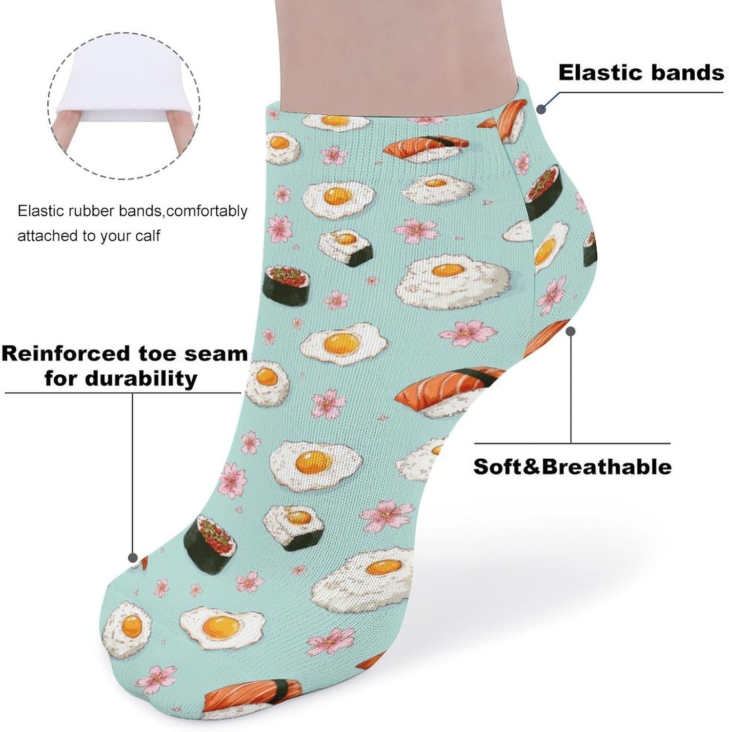 Japanese Sushi Socks for Men Women 5 Pairs Ankle Socks