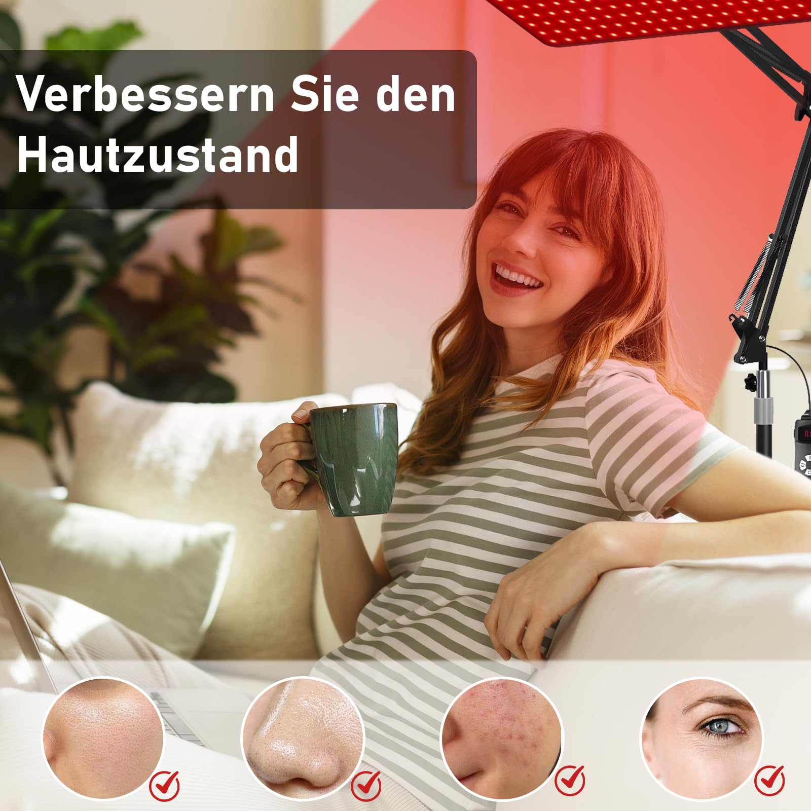 Rotlichtlampe für Ganzkörper & Gesicht Infrarotlampe mit 200 LED Tri-Wellenlänge 660nm, 850nm, 940nm Großes Wärmelampe-Panel mit Verstellbarem Ständer & Schutzbrille ideales Well