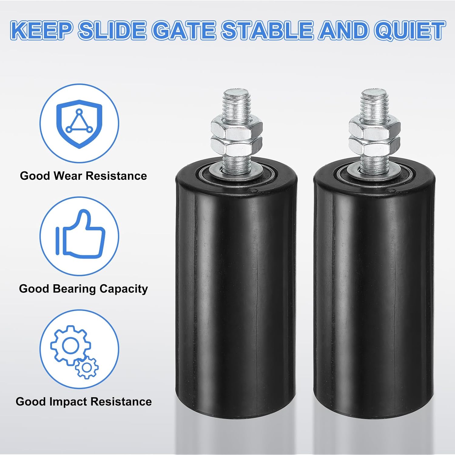 uxcell 2Pcs Slide Gate Guide Roller, 4" Nylon Rollers Gate Support Assembly, Universal Sealed Ball Bearing Rolling Gate Guider for Sliding Door, Black