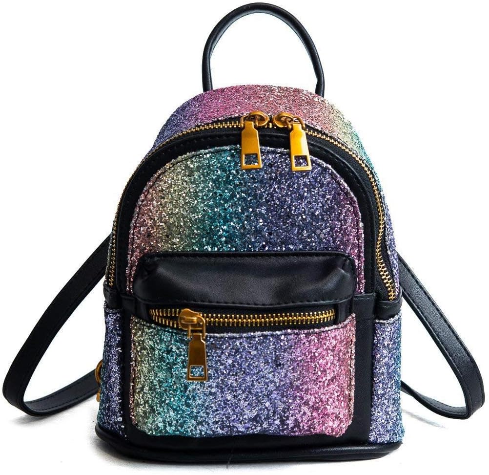 Blansdi Sequin Backpack Purse Bling Leather Mini Daypack Bookbag Glitter Bag for Women Black