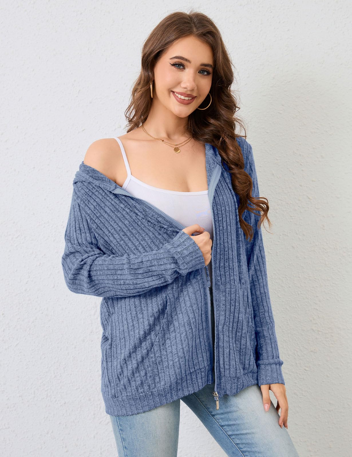 Flikity Sweat à capuche zippé pour femme - Veste à capuche basique - Pour l'été et l'automne